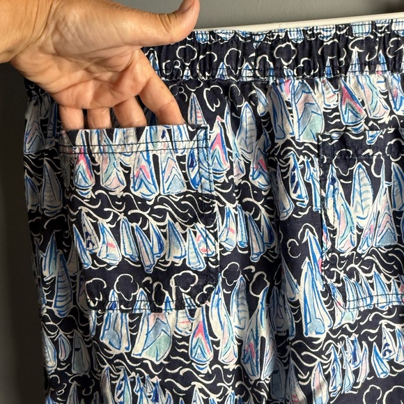 Lilly Pulitzer LARGE Navy Sails & Stripes TARON LINEN PANTS 31" Inseam Pull-On - Picture 6 of 8